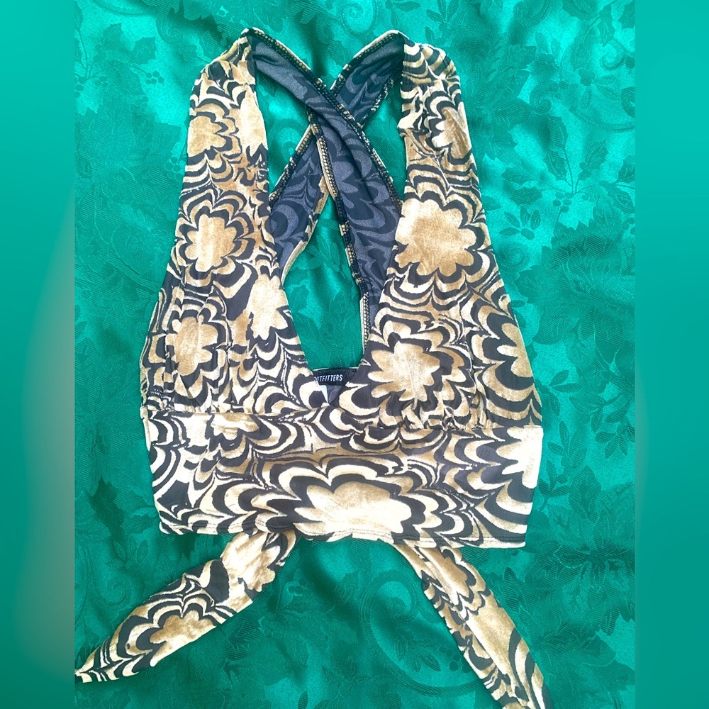 2/$30 Floral Halter Top - Black and Gold Velvet